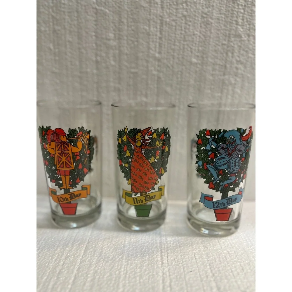 Vintage 12 Days‎ of Christmas Tall Glasses Set of 3 Holiday Collection